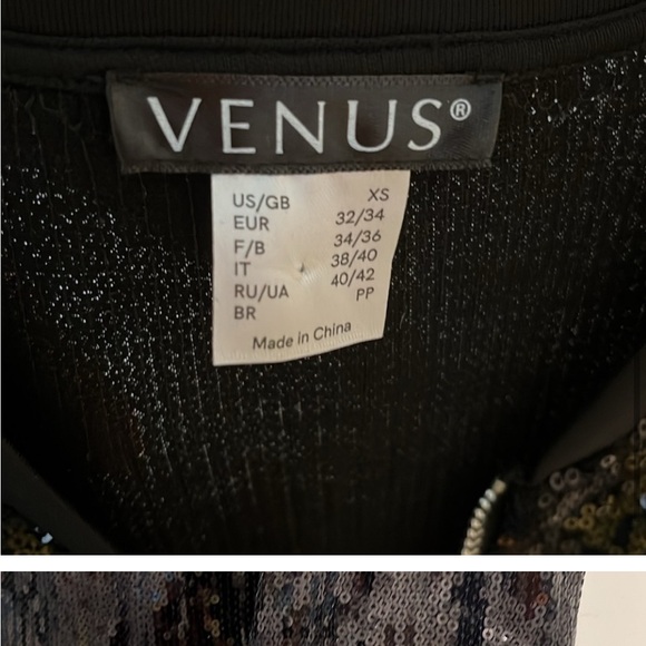 Venus black sequin jumpsuit long sleeve track suit one piece zip front Size XS - Picture 7 of 9